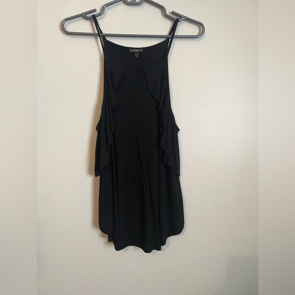 Women’s Express High Neck Black Ruffle Top - Size Medium - Picture 2 of 4